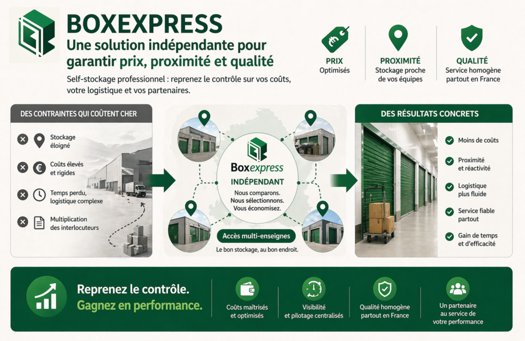 Solution indépendante de self-stockage professionnel Boxexpress permettant d’optimiser les coûts, la proximité et la qualité de service pour les entreprises