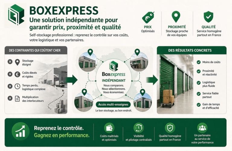Solution indépendante de self-stockage professionnel Boxexpress permettant d’optimiser les coûts, la proximité et la qualité de service pour les entreprises