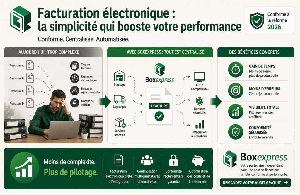Facturation électronique Boxexpress avec centralisation des factures et conformité réglementaire pour simplifier la gestion financière