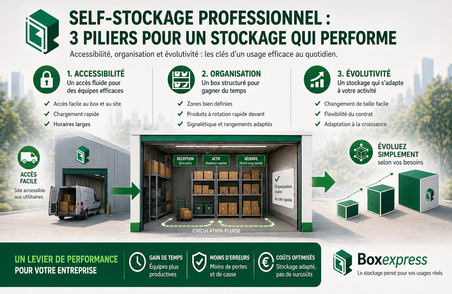 Self-stockage professionnel : accessibilité, organisation du box et évolutivité pour optimiser la performance