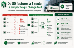 Passer de 80 factures à une seule grâce à la facturation consolidée multisites avec Boxexpress pour simplifier la gestion et réduire les coûts