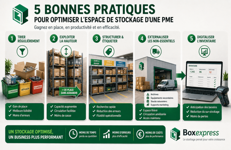 Optimiser l’espace de stockage d’une PME avec 5 bonnes pratiques organisation, tri, stockage vertical et digitalisation