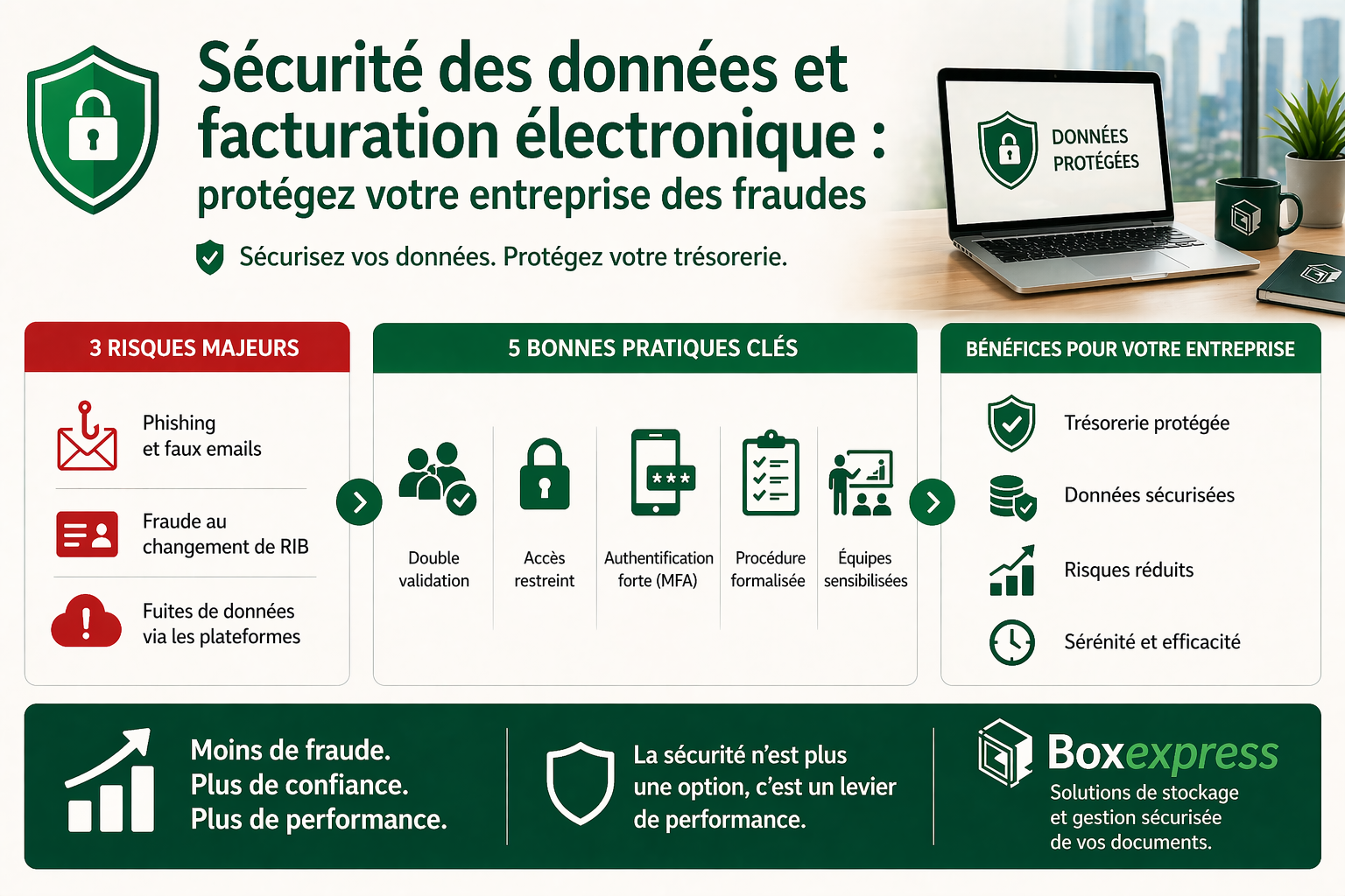 Sécurité des données et facturation électronique avec prévention du phishing, fraude au RIB, contrôle des accès et authentification forte en entreprise