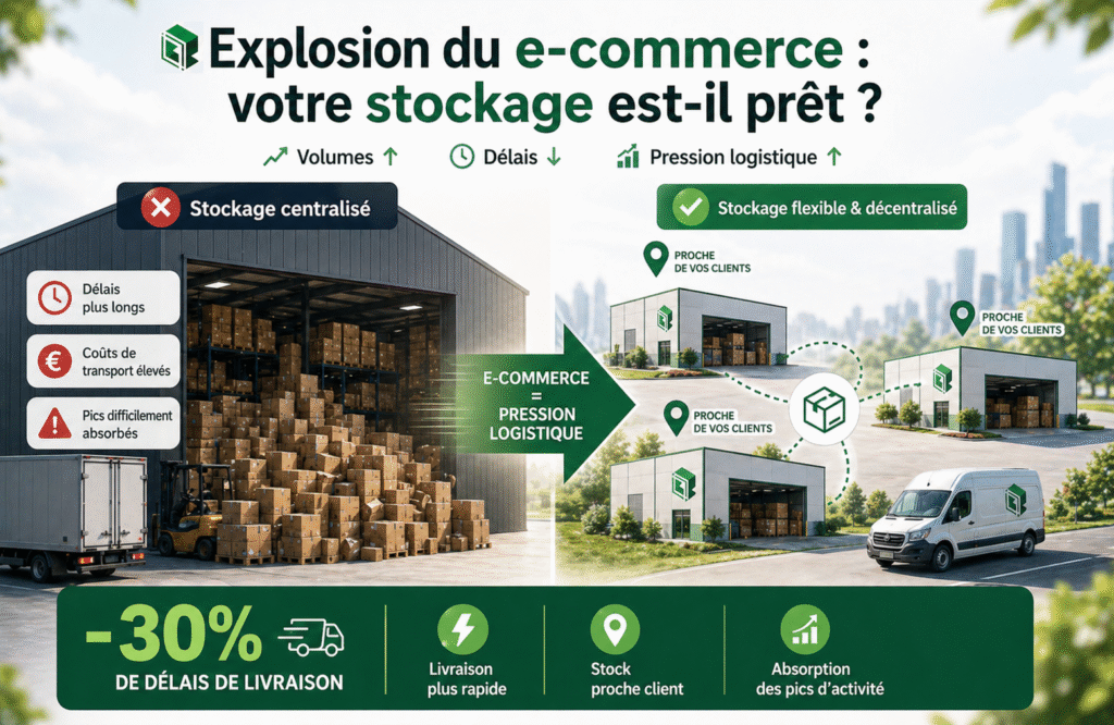 Explosion du e-commerce et impact sur le stockage des entreprises avec transition vers un modèle flexible et multi-sites