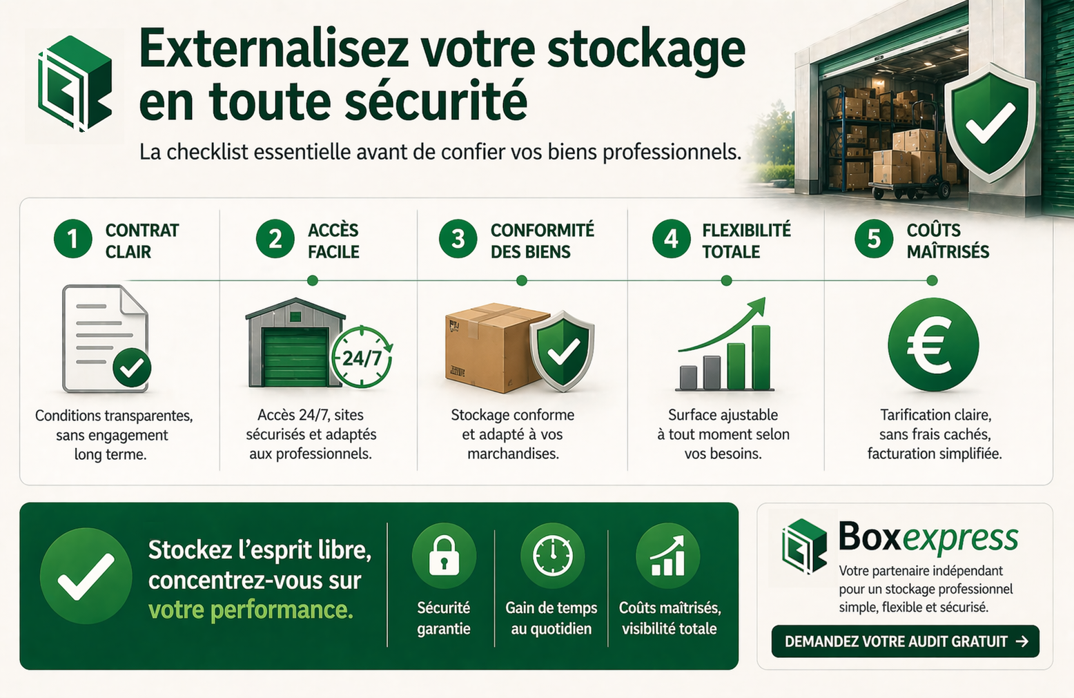 Checklist pour externaliser son stockage en toute sécurité avec Boxexpress : contrat, accès, conformité, flexibilité et coûts maîtrisés