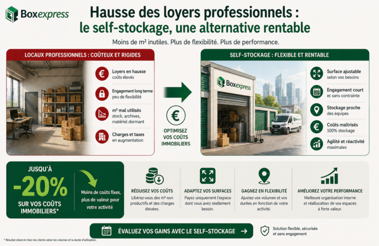 Hausse des loyers professionnels : comparaison entre locaux coûteux et self-stockage flexible pour réduire les coûts immobiliers en entreprise