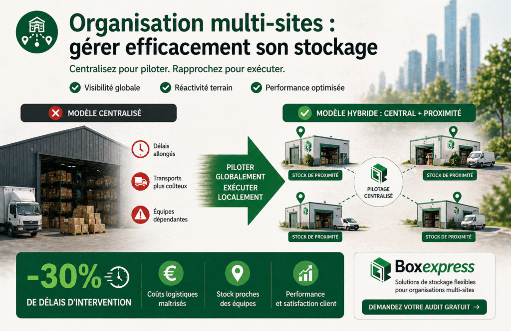 Organisation multi-sites avec stockage hybride combinant centralisation et proximité pour améliorer la performance logistique