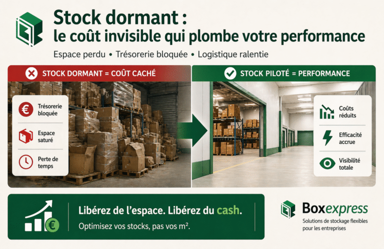 Stock dormant en entreprise illustrant le coût caché du stockage mal optimisé et l’impact sur la performance logistique